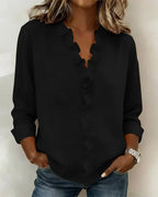 Indie Ruffle Blouse with V-Neck & Long Sleeves - Close Up