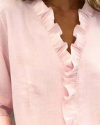 Indie Ruffle Blouse with V-Neck & Long Sleeves - Additional View 8
