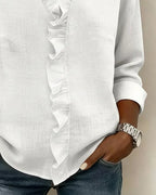 Indie Ruffle Blouse with V-Neck & Long Sleeves - Additional View 6