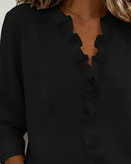 Indie Ruffle Blouse with V-Neck & Long Sleeves - Additional View 3